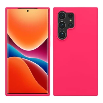 Abbildung von kwmobile Hülle kompatibel mit Samsung Galaxy S24 Ultra Silikon Handy Case Handyhülle für weiche Oberfläche kabelloses Laden Neon Pink