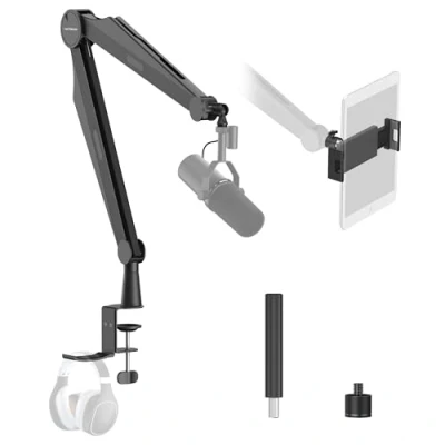 Abbildung von IXTECH Mikrofongalgenarm für Blue Yeti, Shure Sm7b, Hyperx, QuadCast, Rode At2020, Fifine, verbesserter Mikrofonständer mit Tablet und Kopfhörerhalter Gaming Podcasting, Streaming, CAPTAIN Pro