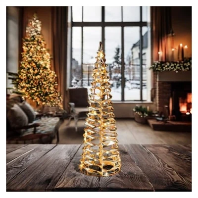 Abbildung von com four® LED Pyramide mit Timer 40 cm Lichterkegel Deko Leuchtpyramide 30 warmweißen LEDs Innen Beleuchtung für Weihnachten (1 Stück Goldfarben Kegel 40cm)