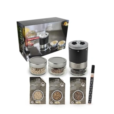 Abbildung von PEUGEOT Salz /Pfeffermühle Geschenkset MAESTRO 11cm Mattschwarz 3 Pfeffersorten Glasbehälter