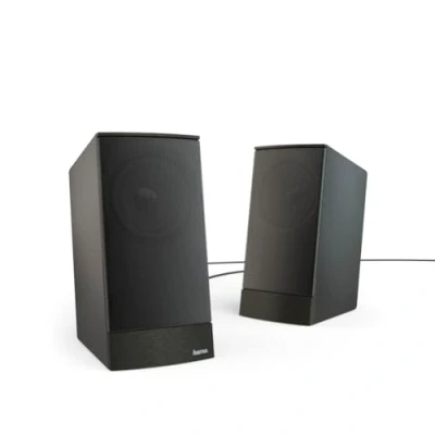 Abbildung von Hama PC Lautsprecher Boxen Set für oder Notebook, Farbe Schwarz (8 W, Lautsprecherregelung, 3,5 mm Klinkenstecker, externes Netzteil)