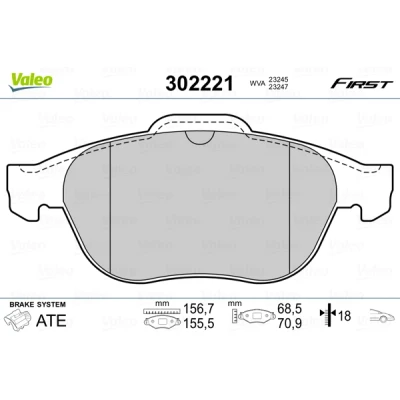 Abbildung von VALEO 302221 Bremsbelagsatz Vorderachse exkl. Verschleißwarnkontakt mit Anti Quietsch Blech RENAULT: LAGUNA 2, Scénic 1, 2 Grandtour