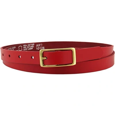 Abbildung von Ledergürtel echt Leder Damengürtel GOLD Schnalle 2 cm breit Hüftgürtel Jeansgürtel Damen Gürtel Casual Jeans schmal business Vascavi Made in Germany (85 Gesamtlänge 100 cm, Rot)