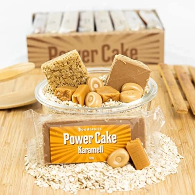 Abbildung von Foodtastic Power Cake Karamell (10 x 120g) leckere, saftige Haferriegel handgemachte Flapjack Energieriegel aus Haferflocken