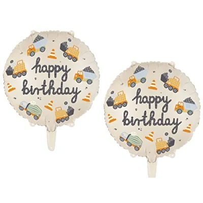 Abbildung von Set 2 Stück Folienballon Baustelle Happy Birthday Fahrzeuge Ballon Geburtstag Junge Luftballons Kran Laster Ballons 35cm
