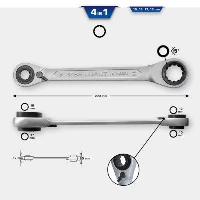 Abbildung von Brilliant Tools Ringschlüssel 4in1, Doppel Ratschenringschlüssel, 10 x 13, 17