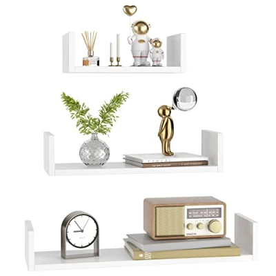 Abbildung von fevarbord Wandregal 3er Set Schweberegal weiß Küchenregal Hängenregal aus Holz Bücherregal für Wand 30/45/ 60 cm