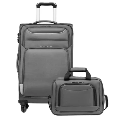 Abbildung von COOLIFE Koffer Trolley Reisekoffer von 4 Rollen Stoffkoffer Handgepäck TSA Schloss Der Enthält 1 Große Umhängetasche (Mittlerer Set 2tlg, Grau)