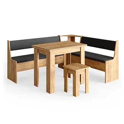 Abbildung von Vicco Eckbankgruppe Roman, Goldkraft Eiche/Anthrazit, 180 x 150 cm mit Tisch
