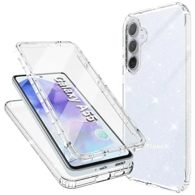 Abbildung von Mosoris Handyhülle für Samsung Galaxy A55 5G Hülle Glitzer mit Eingebautem Displayschutz 360 Grad Stoßfest Schutzhülle Soft Silikon Bumper Transparent Slim Flexible TPU Case