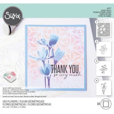 Abbildung von Sizzix Layered Stencils Geo Flowers 4Stück