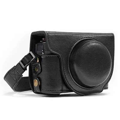 Abbildung von MegaGear MG975 Canon PowerShot G7 X Mark II Ever Ready Leder Kamera Case mit Trageriemen und Batteriezugang Schwarz
