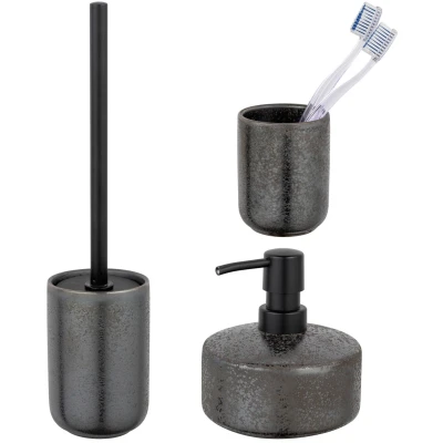 Abbildung von SCHÖNER WOHNEN Kollektion Badaccessoire Set &quot;&quot;Rufina&quot;&quot;, (Set, 3 tlg.), Keramik mit Effektglasur, Zahnputzbecher, Seifenspender &amp; WC Garnitur
