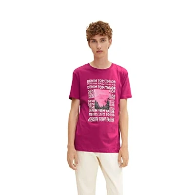 Abbildung von TOM TAILOR Denim Herren T Shirt mit Fotoprint 1033921, 30601 Pure Magenta, M