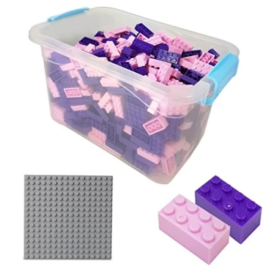 Abbildung von Katara Konstruktionsspielsteine Bausteine Box Set mit 520 Steinen + Platte Box, (3er Set), Pink Lila gemischt, 100% Kompatibel Sluban, Papimax, Q Bricks, LEGO®