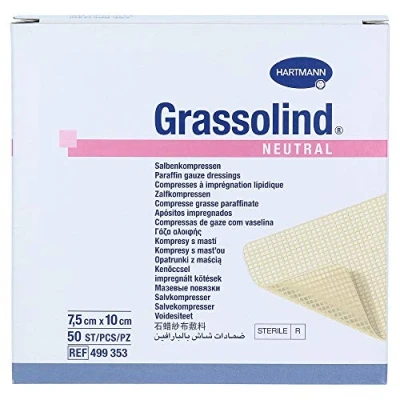 Abbildung von Grassolind Salbenkompressen 7,5x10 cm steril