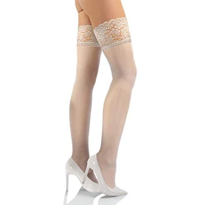 Abbildung von sesto senso Damen Halterlose Strümpfe 15 DEN Feinstrümpfe mit Spitze Weiß 1/2 XS/S White