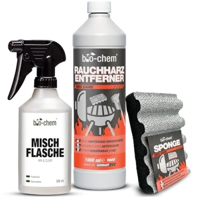 Abbildung von bio chem Rauchharz Entferner 1000 ml inklusive Mischflasche und Reinigungsschwamm Backofen Grillreiniger Konzentrat für Gasgrill, Edelstahl, Gusseisen Extrem kraftvolle Formel
