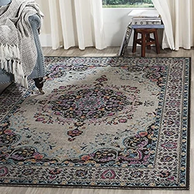 Abbildung von SAFAVIEH Boho Teppich für Wohnzimmer, Esszimmer, Schlafzimmer Artisan Collection, Kurzer Flor, Hellgrau und Schwarz, 201 X 274 cm