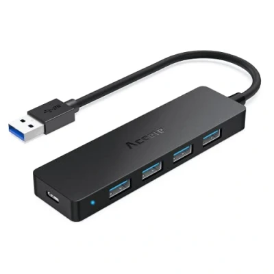 Abbildung von Aceele USB 3.0 Hub 5 Ports (mit Stromversorgung), ultradünn mit 4 Datenanschlüssen Typ 3.0, SuperSpeed Gbit/s, Micro Stromanschluss, für MacBook Air/Pro, Surface Pro, Dell XPS 15, Flash Drive.