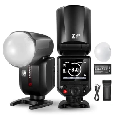 Abbildung von NEEWER Z2 C 2,4G TTL Flash Rundkopf Blitz Speedlite Kompatibel mit Canon Kameras 76W 1/8000s HSS, Diffusor 2 Modellierlampen bessere UI TTL/M Umschalttaste 3000mAh Akku 600 Vollleistungsblitz