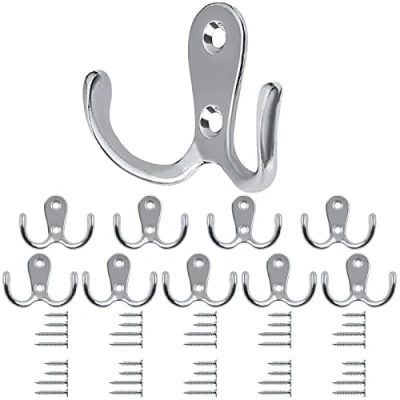 Abbildung von Bolatus 10Stück Kleiderhaken Silber Garderobenhaken Vintage Doppelhaken Wandhaken Metall Retro Haken zum Schrauben für Küche Badezimmer Wand
