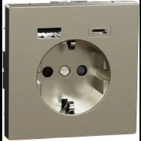 Abbildung von Schneider Electric Merten MEG2367 6036 Steckdose mit USB Anschluss Typ A+C System Design Edelstahl, Schuko Unterputz, Schutzkontaktsteckdose, geeignet für Smartphone, Tablet