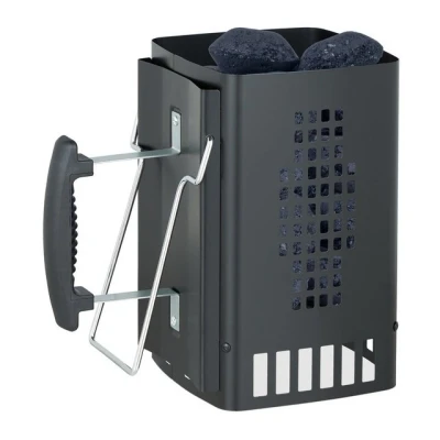 Abbildung von Relaxdays Anzündkamin Grill, mit Sicherheitsgriff &amp; Haltebügel, HBT: 27 x 18 17 cm, Anzündhilfe Grillkohle, schwarz