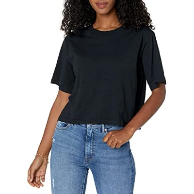 Abbildung von The Drop Damen Sydney T Shirt, kurzer Cropped Stil, Rundhalsausschnitt, Schwarz, S