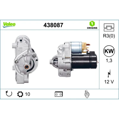 Abbildung von VALEO NEW ORIGINAL PART 438087 Anlasser 12 1,3 10 CITROËN: C5 I Kombi, III C8, RENAULT: CLIO 2, LAGUNA 2 Grandtour, PEUGEOT: 807