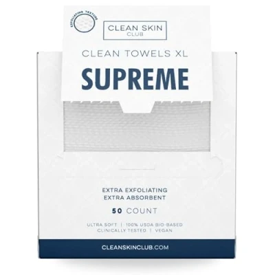 Abbildung von Clean Skin Club Towels XL Supreme, 100% USDA biobasiertes, von Dermatologen zugelassenes Gesichtshandtuch, sanftes Peeling, Einweg Gesichtswaschlappen, Make up Entferner Trockentücher, 50 Stück