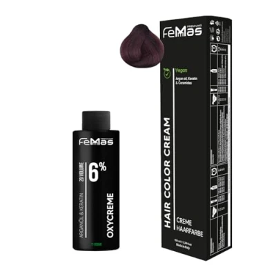 Abbildung von Femmas Haarfarbe Set Hellbraun Mahagoni Rot 5.56 I Hair Color Cream 100ml + Oxycreme 6% Permanente Haar Coloration Entwickler Schonend &amp; langanhaltend Salon für Zuhause