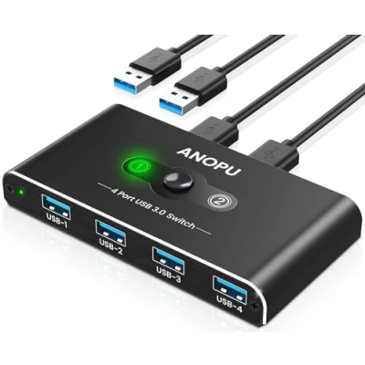 Abbildung von USB Switch 2 PC, Aluminium KVM 3.0 Eingänge 4 Ausgänge,USB mit High Speed Kabeln,2 PCS Teilen Sich Geräte,für Maus Tastatur Drucker Festplatte Stick Headsets