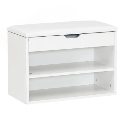 Abbildung von FINEBUY Schuhbank SuVa11672_1 (mit Sitzfläche Weiß, Schuhregal Holz 60x40x30 cm), Kleine Flurbank Geschlossen, Sitzbank Schmal Flur