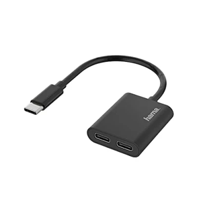 Abbildung von Hama USB C Splitter, auf 2x (USB Adapter 1x Buchse Daten, Power, Hub für Tablet, Smartphone, 2in1 Audio Ladeadapter zum Anschluss Kopfhörer, Lautsprecher)