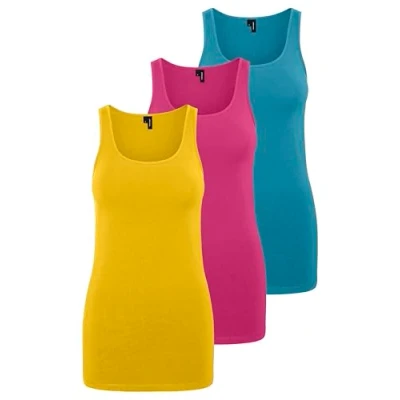 Abbildung von VERO MODA Damen VMMAXI My Soft Long Tank TOP GA 3PACK Bumblebee, Cabaret, Caneel BayXS