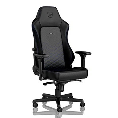 Abbildung von noblechairs Hero Gaming Stuhl 150 kg Belastbarkeit, PU Kunstleder Bürostuhl Ergonomisch, Schreibtischstuhl Schwarz/Blau, PC Drehstuhl mit Rollen, Gamer Sessel, Inklusive Kissen