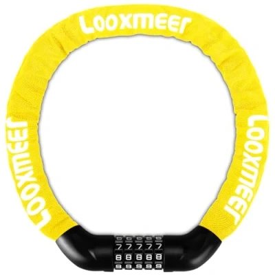 Abbildung von Looxmeer Fahrradschloss, Zahlenschloss 90cm mit 5 stelligem Code, Fahrrad Kettenschloss, Hohe Sicherheit, Anti Diebstahl Kombination Schloss Gehärteter Stahlkettenglieder, Bike Lock, 12 Farben
