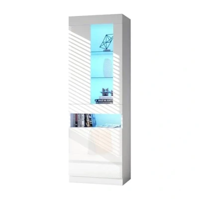 Abbildung von Vitrine mit 16 Farben LED Beleuchtung Vitrinenschrank Standvitrine Stauraumvitrine Schrank Wohnzimmerschran Wohnzimmer Wohnwände Vitrinenschränke Schränke Buffet Schran (Weiß)