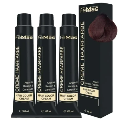 Abbildung von FemMas Haarfarbe 3x Dunkelblond Mahagoni Amber 6.58 I Professionelle Creme mit Arganöl, Keratin &amp; Ceramiden dauerthafte Haarfärbung oder Tönung für strahlende Farbergebnisse 100 ml