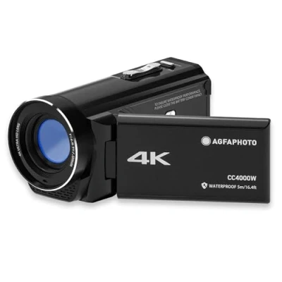 Abbildung von AgfaPhoto Realimove CC4000W Wasserdichter 4K Camcorder mit 3 Zoll Touchscreen, 18 facher Digitalzoom, Video 2.7K, Foto 24 MP, Fernbedienung, LED, Lithiumbatterie Schwarz