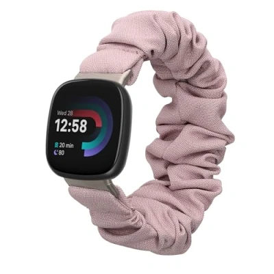 Abbildung von kwmobile Ersatz Armband kompatibel mit Fitbit Versa 4 / Sense 2 3 Smartwatch Scrunchie Haargummi Design Lavendel Innenmaße 14 19 cm