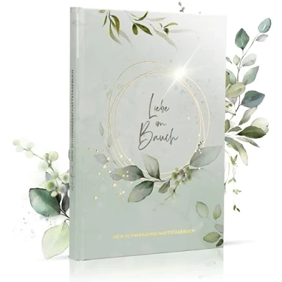 Abbildung von MeinBaby123® Tagebuch Schwangerschaftstagebuch hochwertig vergoldet (mint Eukalyptus)