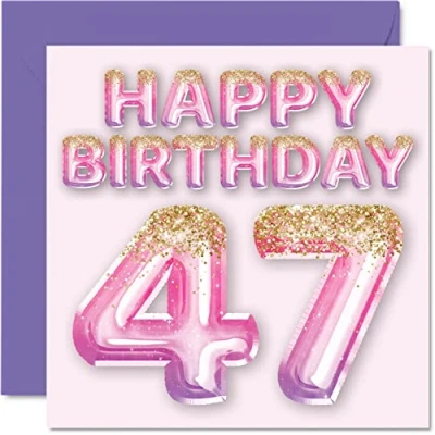 Abbildung von Geburtstagskarte zum 47. Geburtstag für Frauen rosa und lila Glitzerballons Happy Karten 47 Jahre alte Frau Mama Cousin Freund Schwester Tante 145 mm vierzig siebzig Grußkarten Geschenk