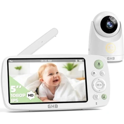 Abbildung von GHB Babyphone mit Kamera 5 Zoll HD 1080P 4000 mAh Akku 7x24 St. im VOX Modus 4xZoom Gegensprechen Nachtsicht Reichweite 300m