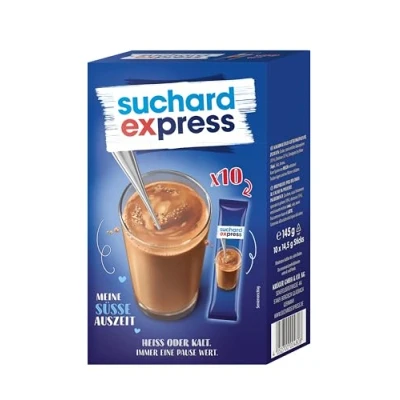 Abbildung von Suchard Express Trinkschokolade, 10x 14,5g Sticks mit kakaohaltigem Getränkepulver, für kalte oder warme Milch