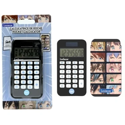 Abbildung von Lexibook, Manga, Taschenrechner mit Schutzabdeckung, konventionelle und erweiterte Rechnerfunktionen, batteriebetrieben solarbetrieben, Schwarz, C45MAN