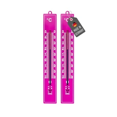 Abbildung von Lantelme 2 Stück Innenthermometer Set Wetterfest aus Kunststoff 18cm Farbe Pink präzise Temperaturanzeige Analog 30 bis 50C Thermometer auch für Haus, Innen, Garten und Außen (Pink)