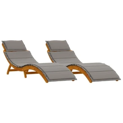 Abbildung von vidaXL Verstellbare Sonnenliege mit Kissen Dunkelgrau Massives Akazienholz 2 teiliges Set Rückenlehne Outdoor Möbel Gartenliegestuhl Reclining Sonnenbad Portable Rädern
