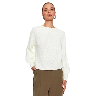 Abbildung von Trendyol Damen Regular fit Basic Crew Neck Knitwear Sweater Pullover, Ecru, S